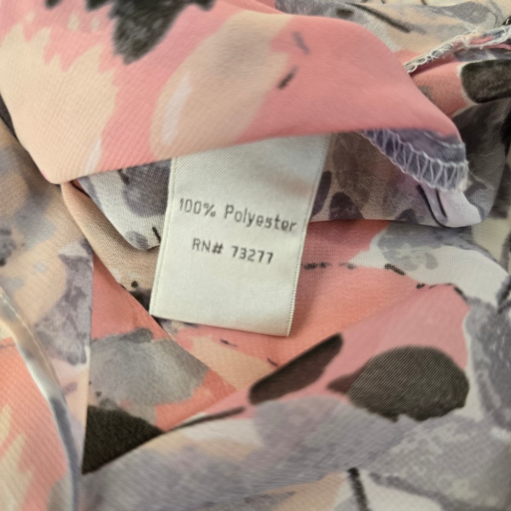 LC Lauren Conrad Pink Floral Chiffon Peasant Blouse Hi-Lo 3/4 Sleeve Womens Med - Picture 5 of 7